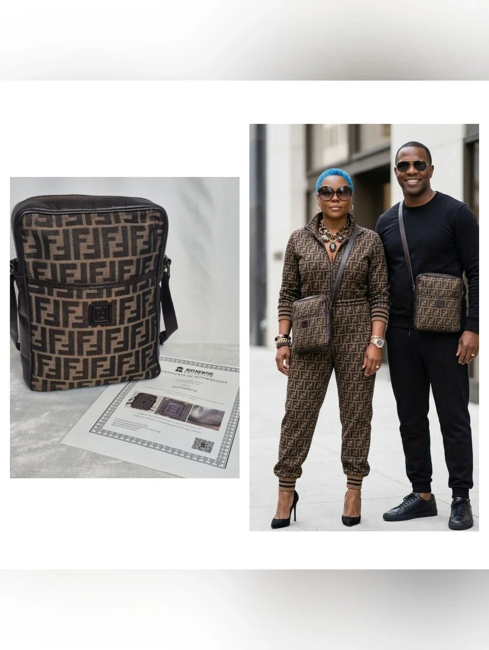 Fendi Vintage Brown Monogram Messenger Bag UNISEX w/Dust Bag & COA
