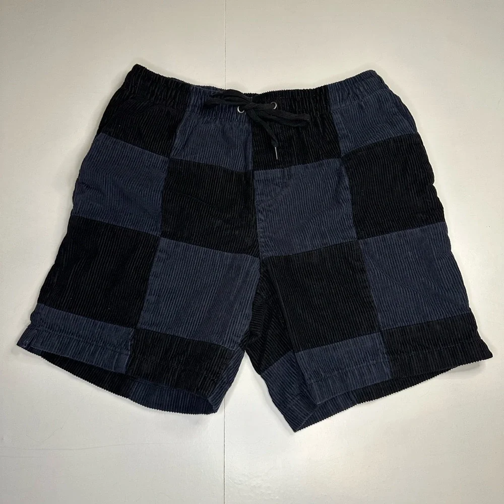 PacSun‎ Volley Corduroy Shorts Mens Small Navy Black Patchwork Drawstring Casual