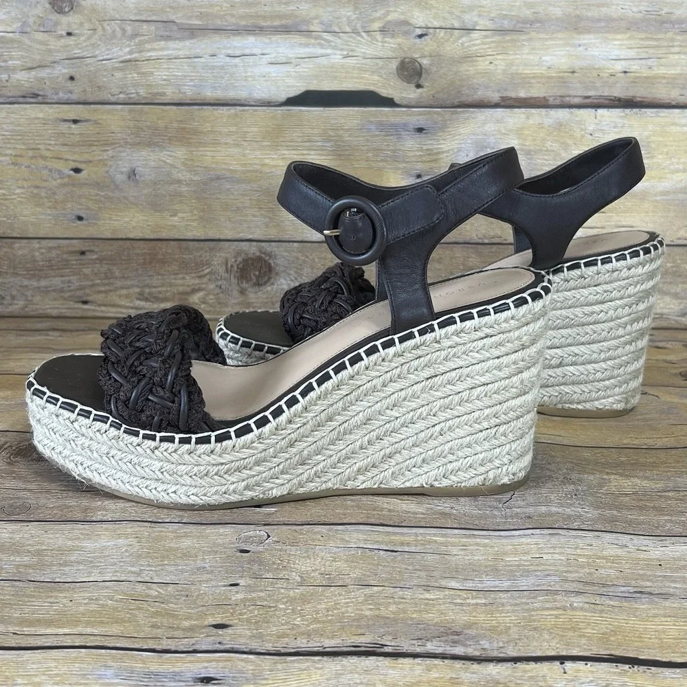 Veronica Beard Black Braided Espadrille Wedge  Leather Ankle‎ Strap Size 10