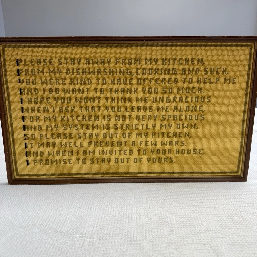 Vintage Cross Stitch Sampler In Frame Funny Stay Out Of My Kitchen Poem MCM 70s‎