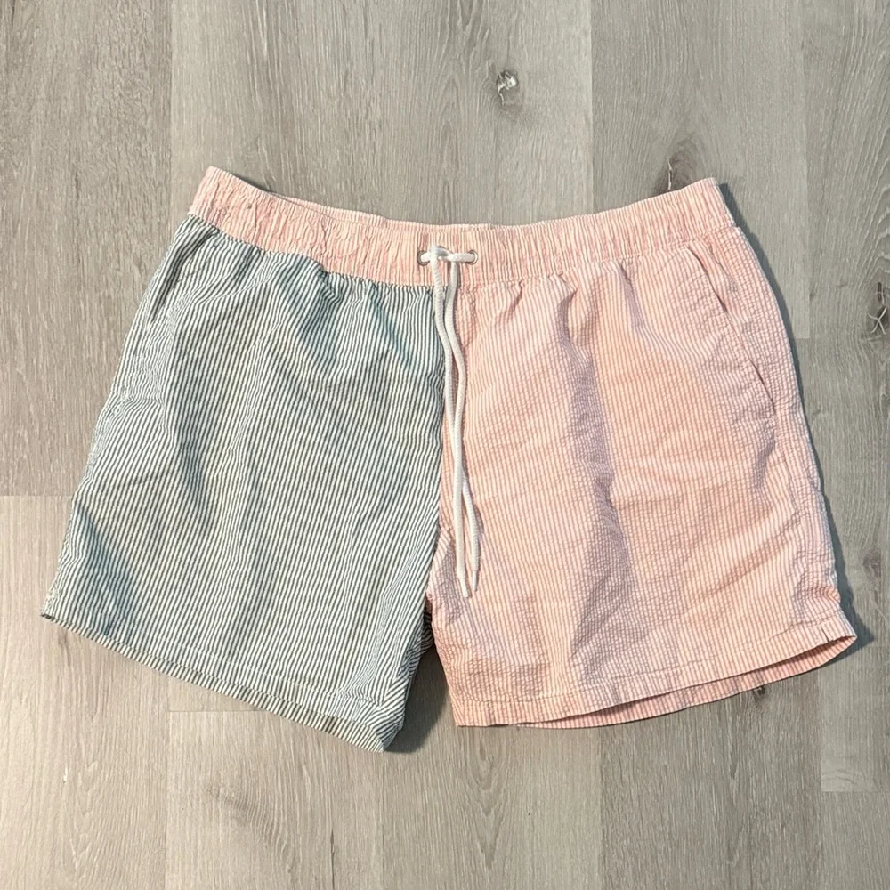 J. Crew Men's Dual-Tone Striped Shorts - Pink and‎ Green