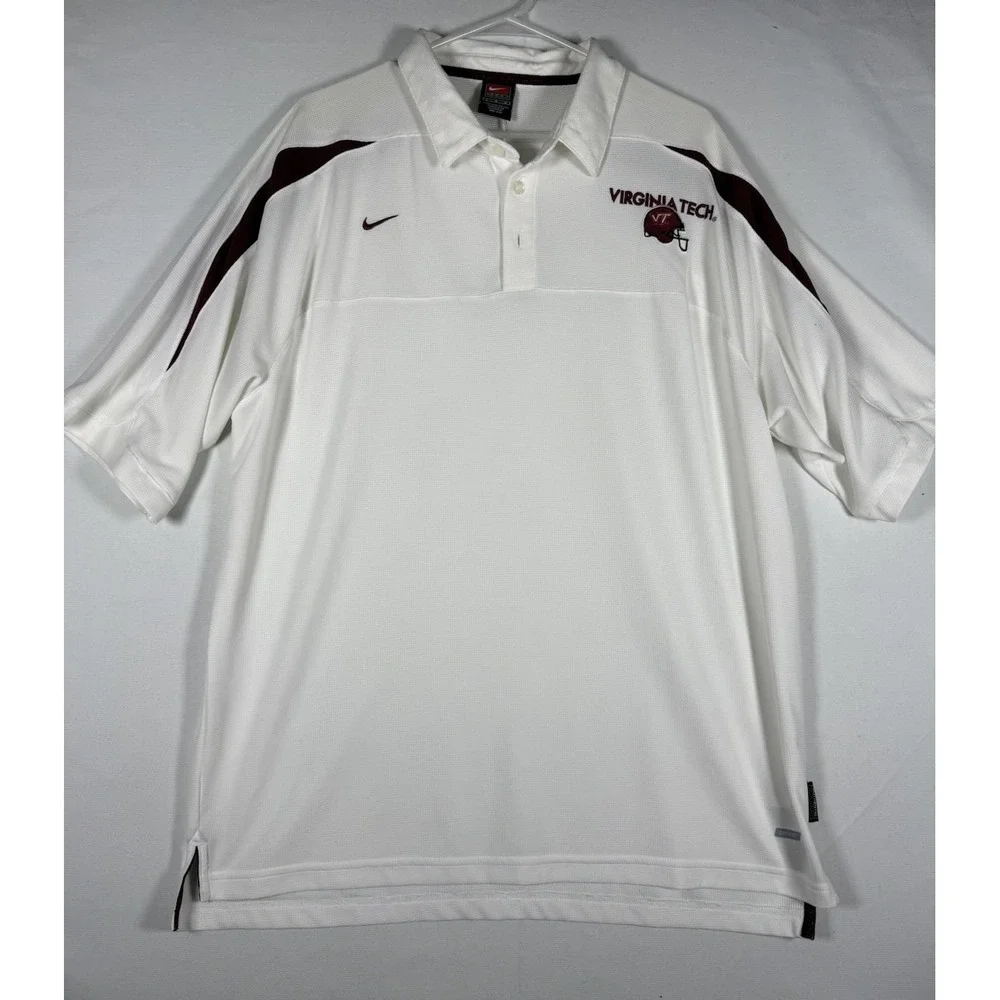 VTG Nike Team Virginia Tech Hokies Polo Shirt Men's Large White Team Apparel 90s