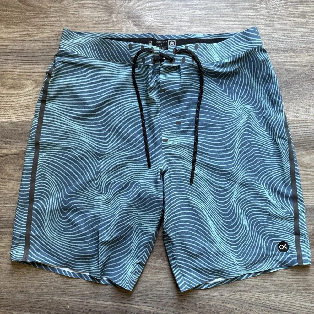 Outerknown Apex Board Shorts Mens 32 Blue‎ Wave Print Swim Trunks 9