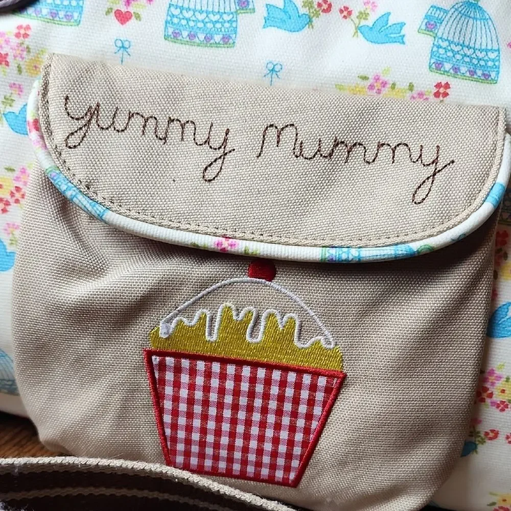 PINK LINING |‎ Yummy Mummy Cream and Brown Floral Blue Birds Baby Diaper Bag