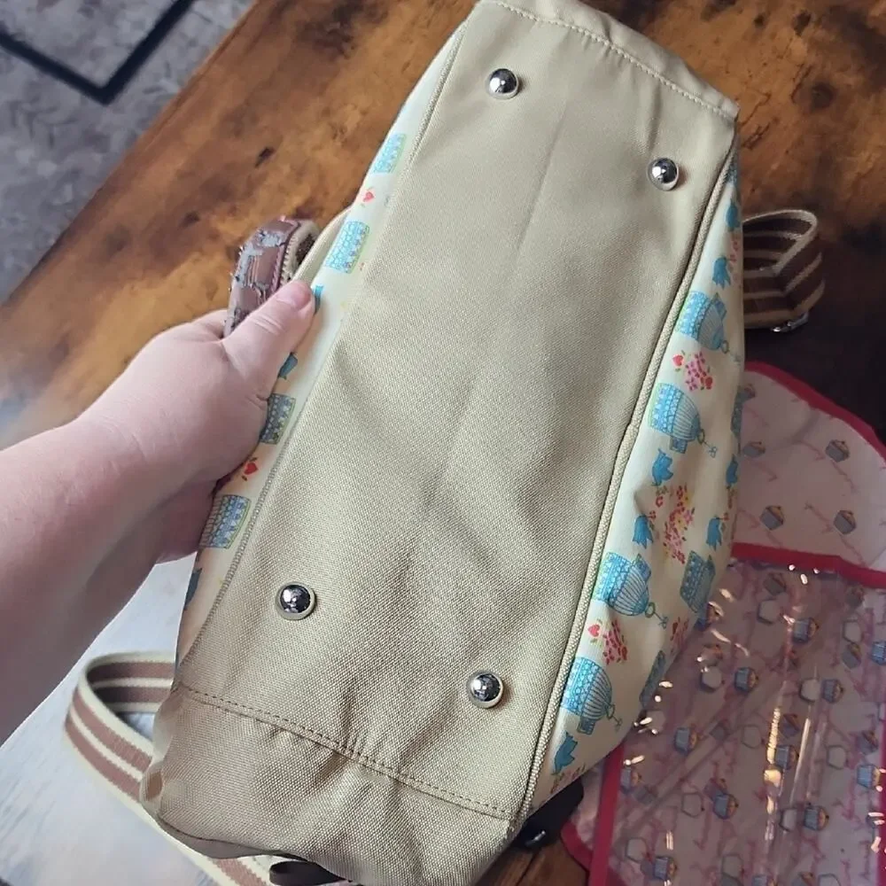 PINK LINING |‎ Yummy Mummy Cream and Brown Floral Blue Birds Baby Diaper Bag