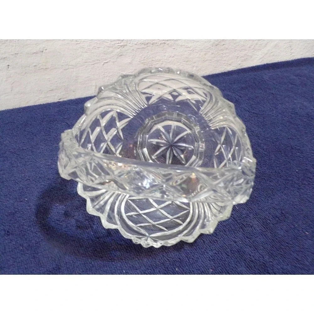 Crystal Cut Glass Basket‎ w/Handle Heavy