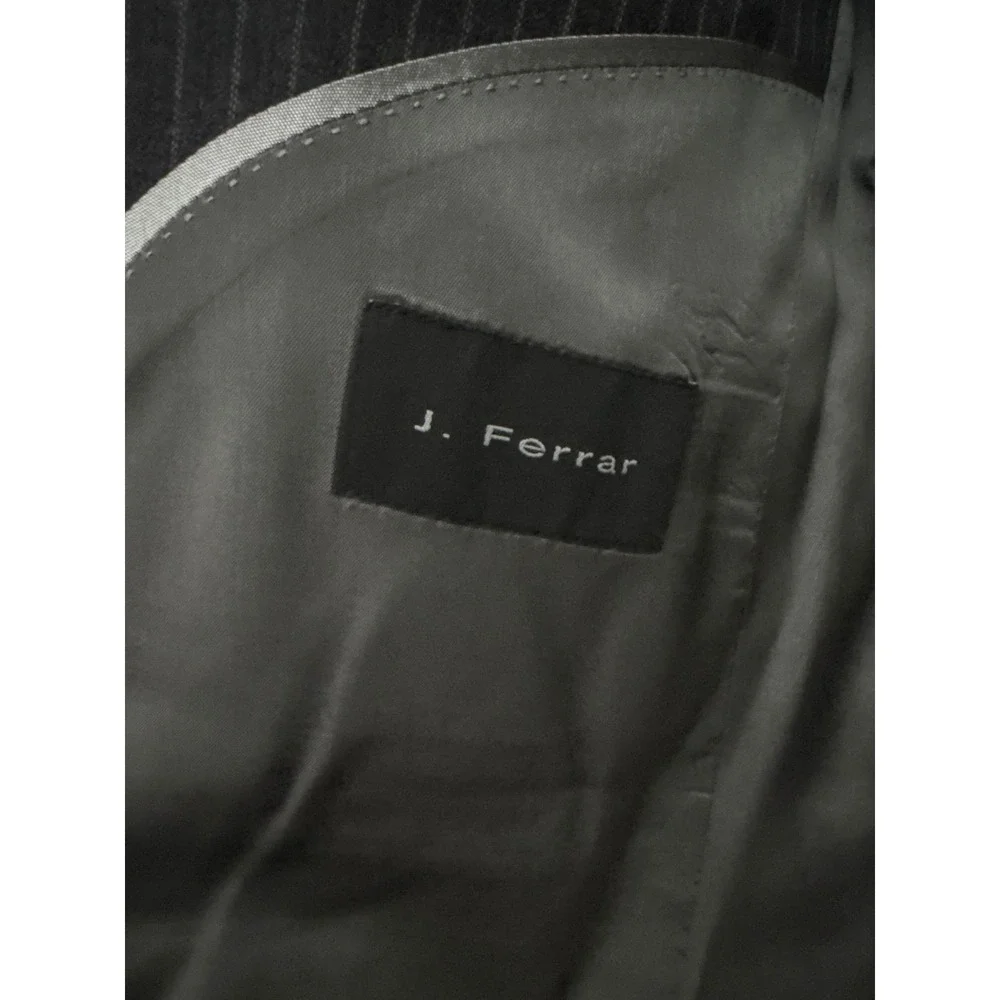 J. Ferrar Mens 2 Piece Suit 48R Black Pinstripe 100% Wool Blazer Trousers Set
