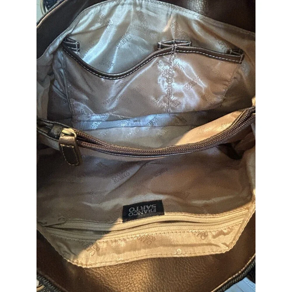 Franco Sarto Denim Blue & Brown Metallic Grommet Studded Y2K Satchel Tote Purse