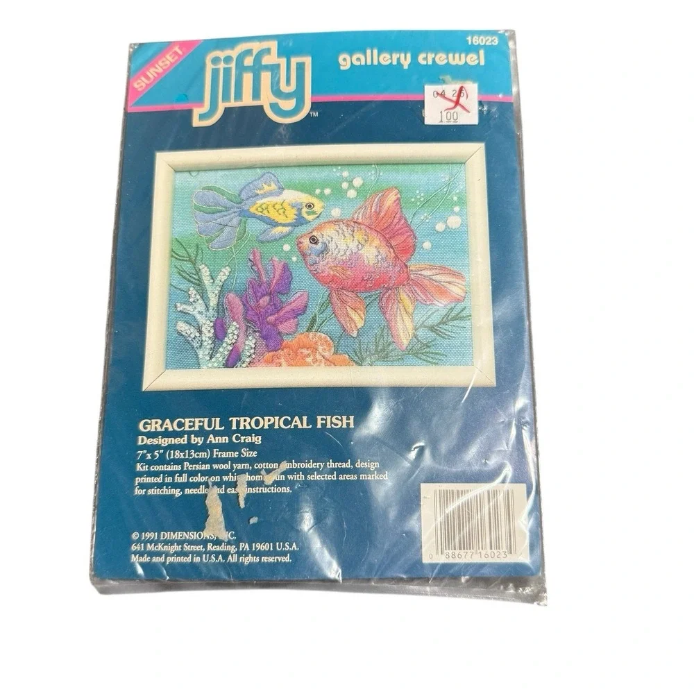Vintage 1991 Dimensions embroidery‎ Graceful Tropical Fish Designed By Ann Craig