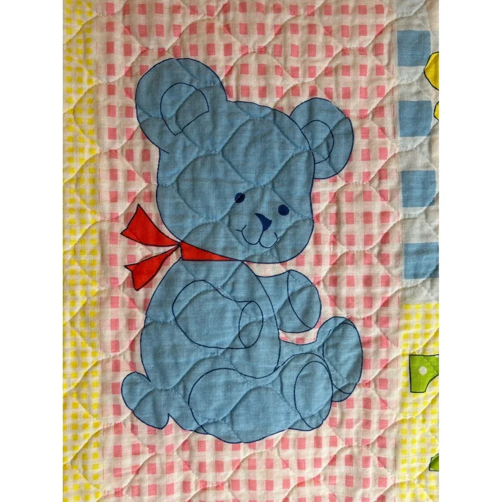 Baby Quilt Blanket That's Our Baby Teddy Bear‎ Bunny Ducks Train VINTAGE Yellow