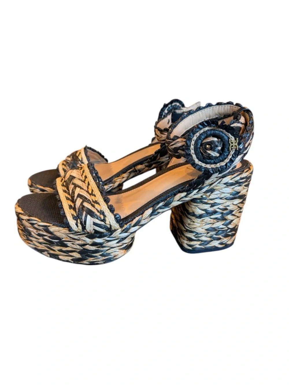 Sam‎ Edelman Woven Platform Sandals in Natural & Black