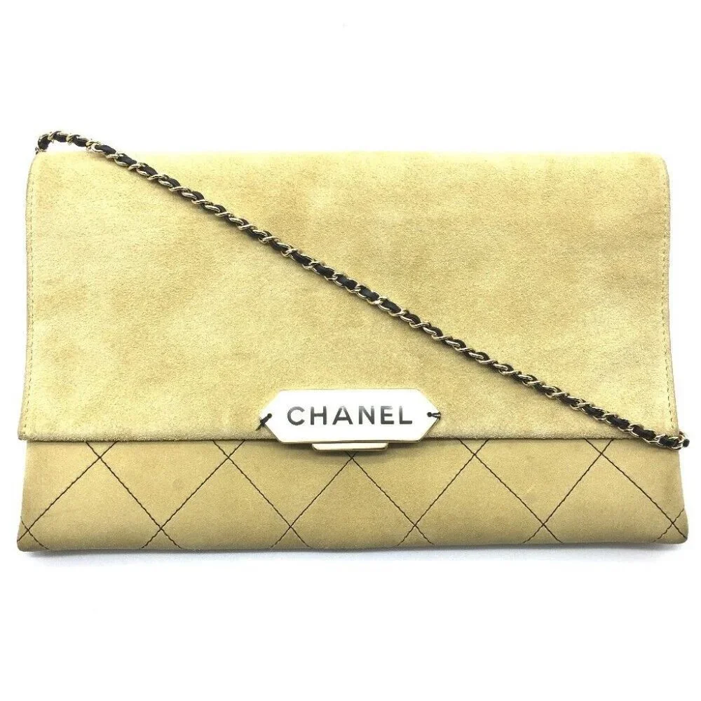CHANEL CHANEL Logo Matelasse Flap single Chain Shoulder Bag Suede Beige