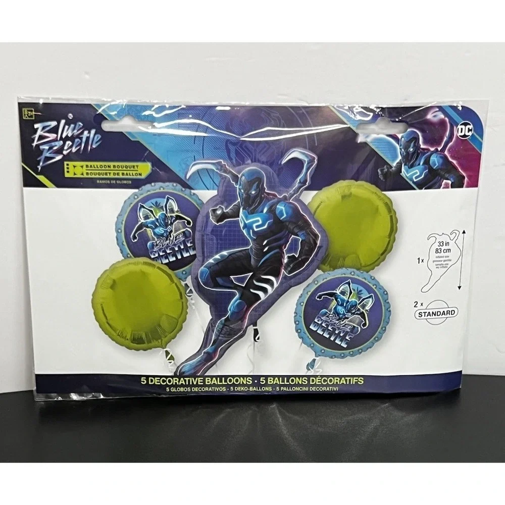 BLUE BEETLE Balloon Bouquet - 5 Balloons DC‎ Comics NEW - Includes 1 JUMBO!