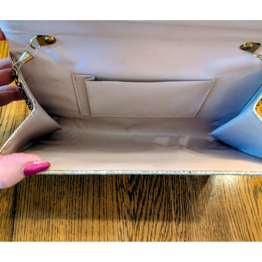 Evening Clutch Gold With Sparkling Champagne Rhinestones/Chain/Snap
