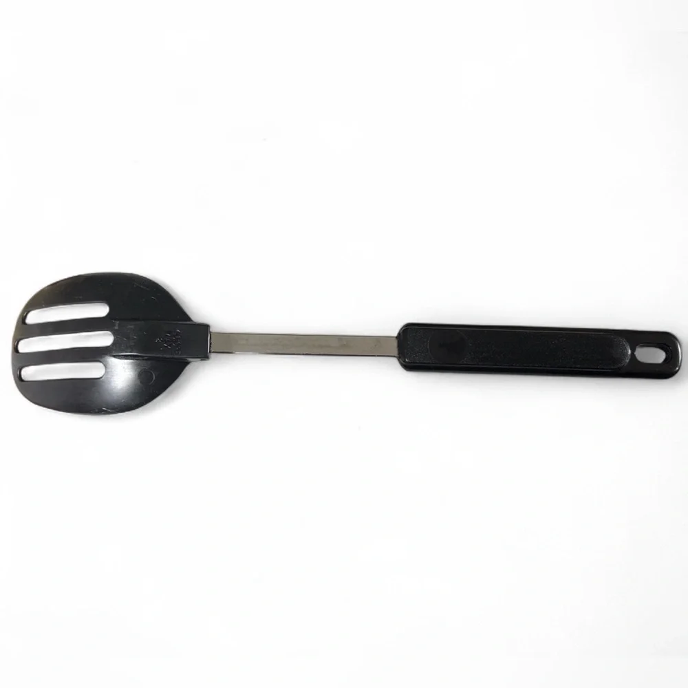Vintage EKCO Nylon Slotted Spoon Black Plastic Handle USA Kitchen Utensil 12”