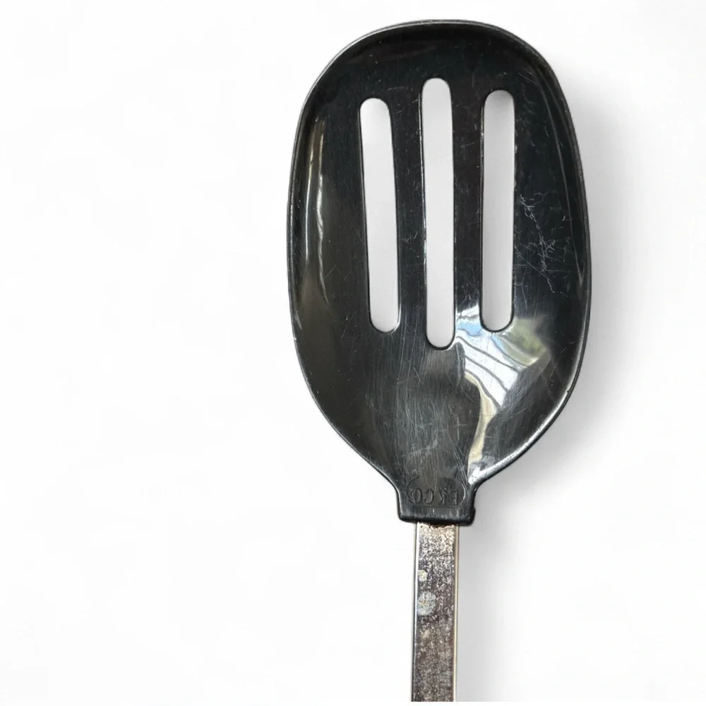 Vintage EKCO Nylon Slotted Spoon Black Plastic Handle USA Kitchen Utensil 12”