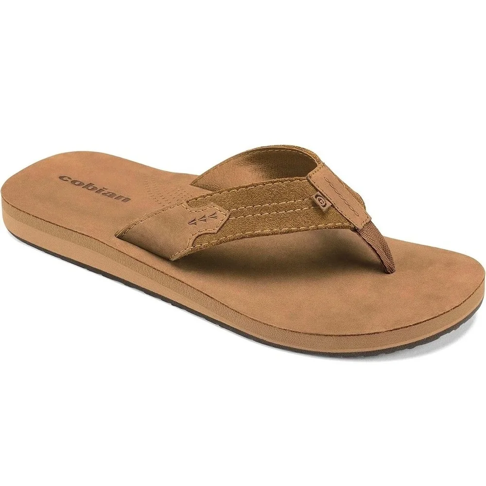 Cobian Lazo Campo Del Sol Mens Tan Premium Leather Flip Flop Sandals Size 9 NEW