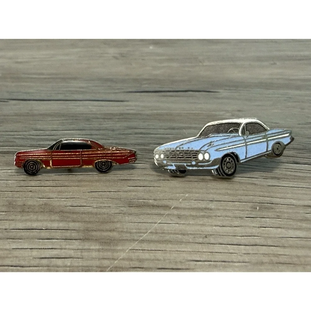 Lot Of 2 Vintage Chevrolet Impala Red Blue Enamel Lapel Pin Classic - No Backing