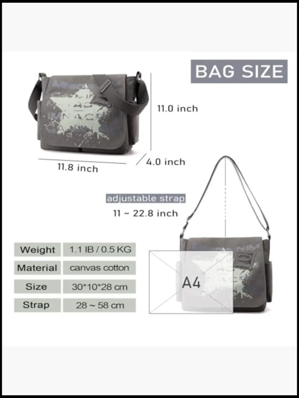 Canvas Messenger Bag Star Print Vintage Crossbody Satchel for Work Travel