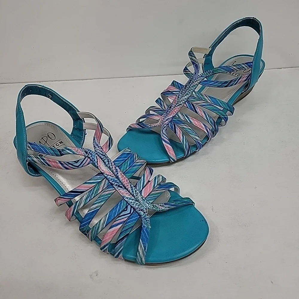 Impo Stretch‎ Caribbean Blues Slingback Wedge Heels Size 6.5 M Super Cute Preppy