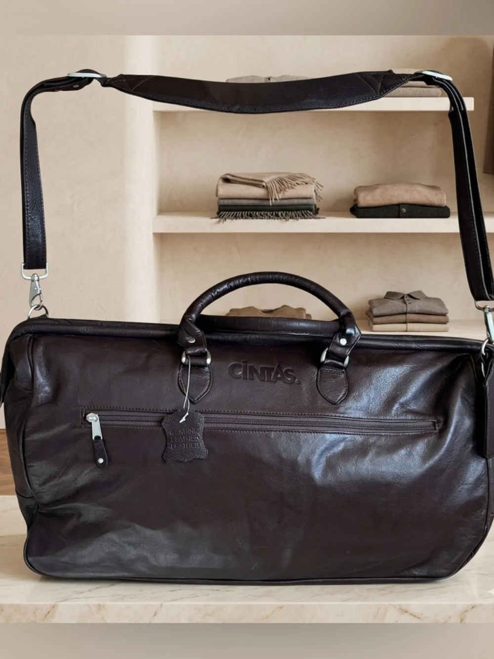 Cintas Brown Large Cowhide Leather Men’s‎ Duffle Travel Weekend Bag Leather Bag