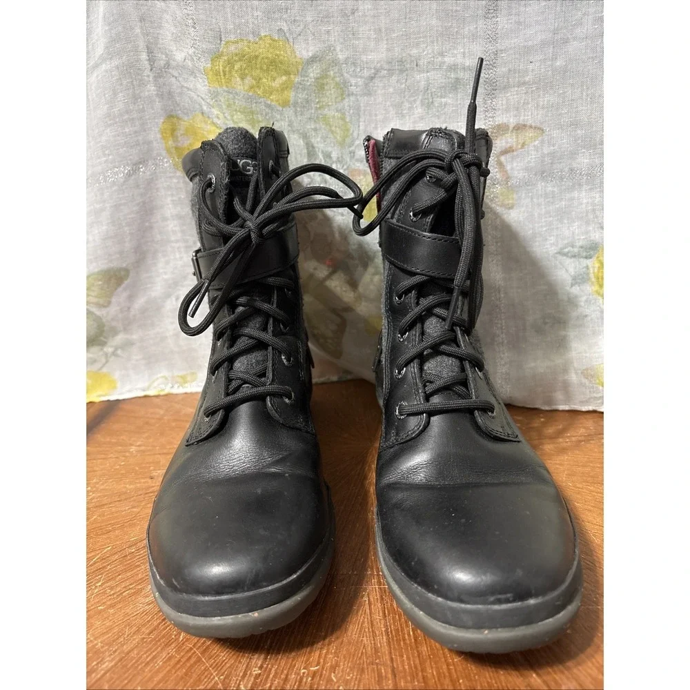 Ugg Kesey Womens Boot Waterproof Full-Grain Leather‎ Wool-Blend Black Size 8