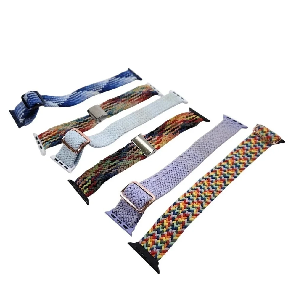 6 Pack Braided Solo Loop Adjustable Bands for Apple Watch Multi‎ Color Set