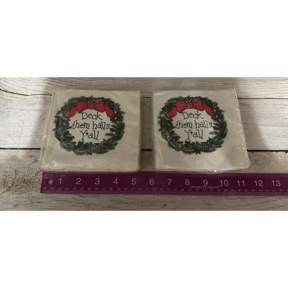 2 pks Vintage 'Deck Them Halls Y'all' Beverage Npkins 2 Ply Junk Art Journal TbC
