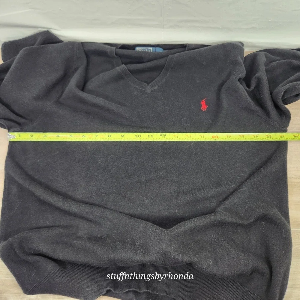 Polo Ralph Lauren Men Long Sleeve V-Neck PullOver Sweater Blk Pima Cotton Large‎