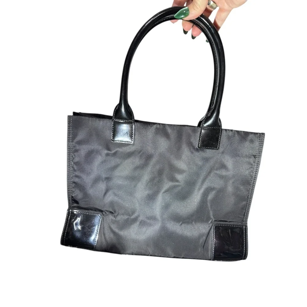 Tory Burch Black‎ Nylon Patent Leather Tote Bag