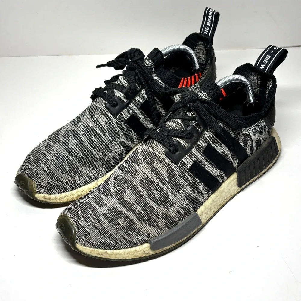 Adidas NMD R1 Primeknit STLT Mens 11 Black Grey CQ2444 Zebra Boost Runner‎