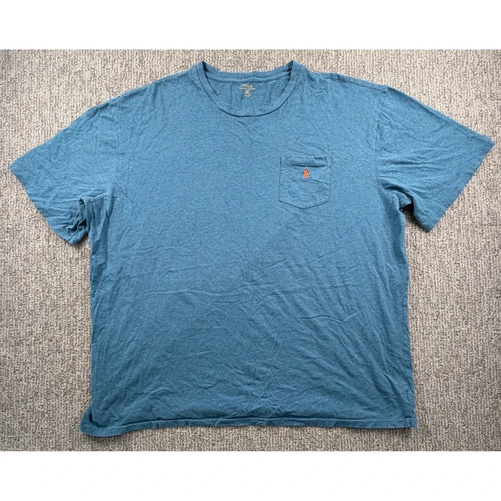 Polo Ralph Lauren T-Shirt Mens 3XLT Blue Heathered Pocket Short Sleeve Tee