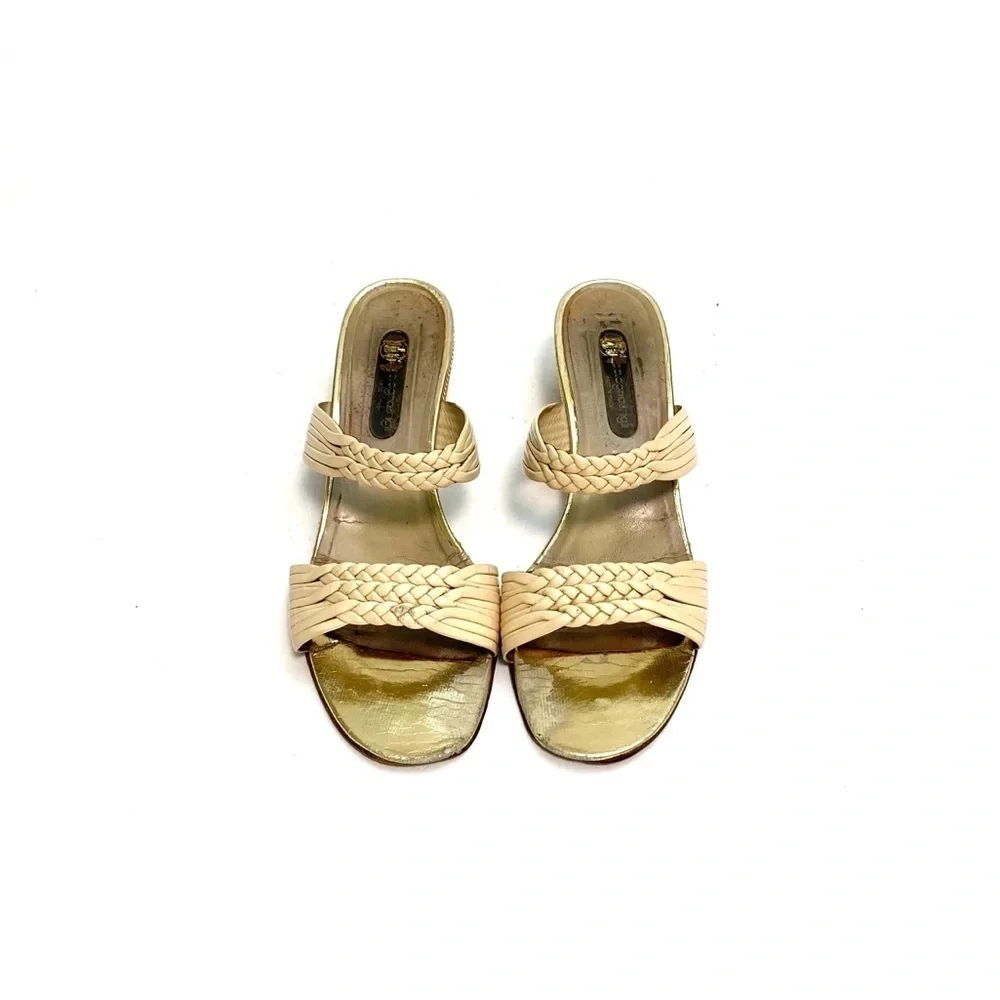 Vintage 1970s ivory leather strapped wedge disco sandals