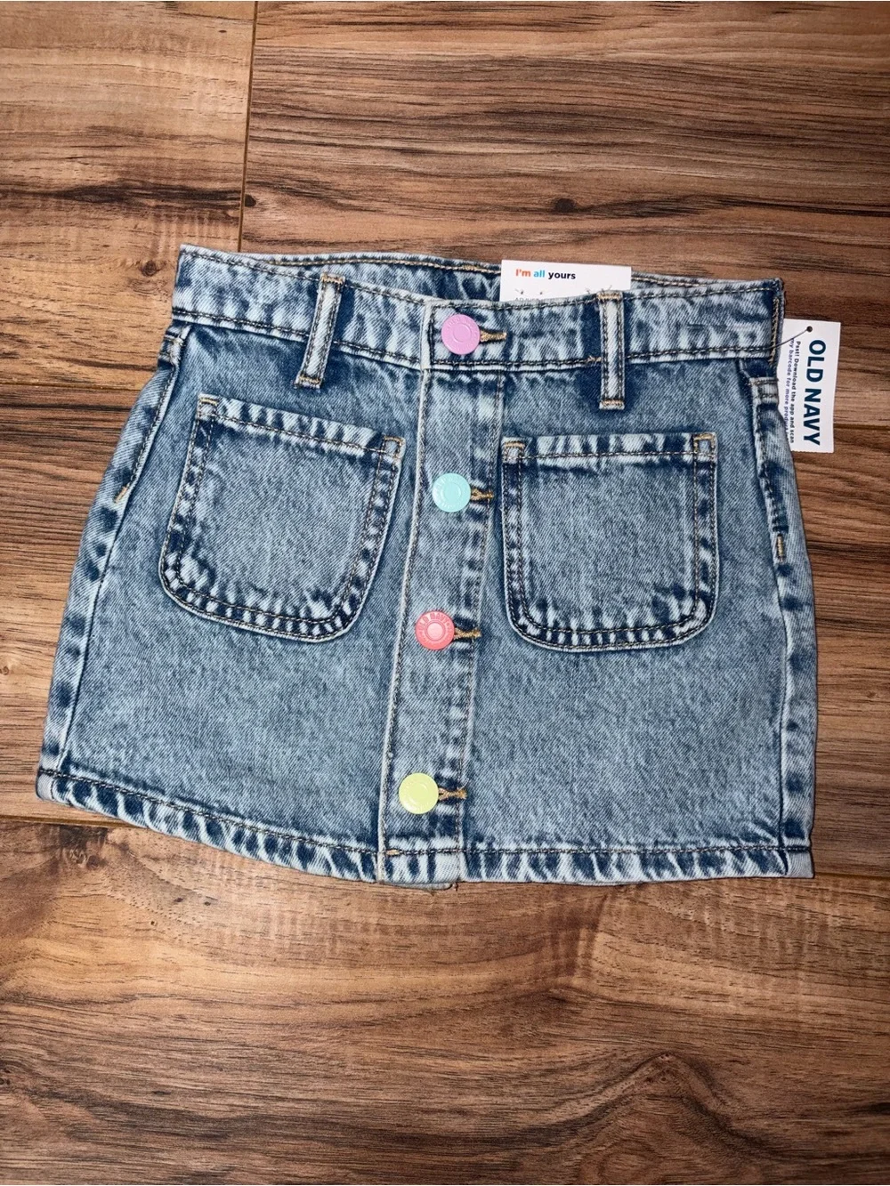 Old Navy High Waisted Neon Buttons Denim Jean Skirt Girls 3T NWT