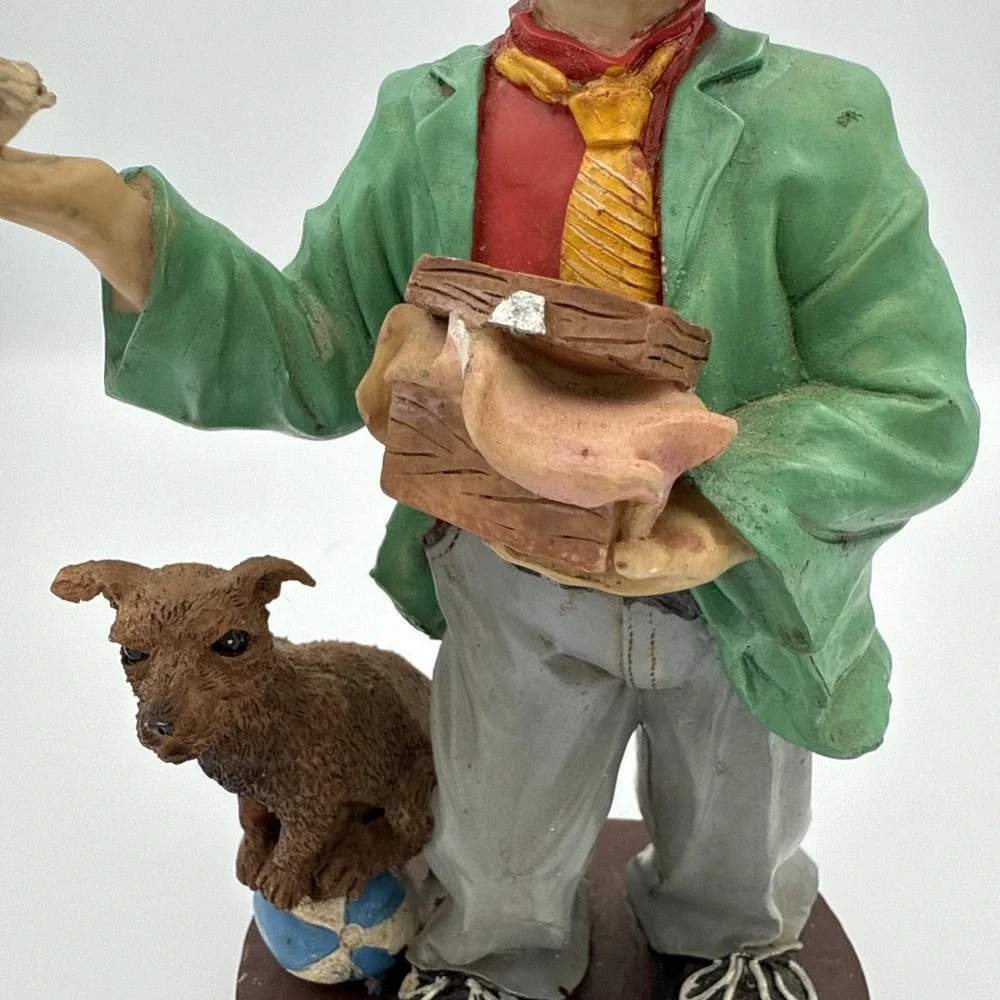 Vintage Clown Figurine With Bird In Hand And Dog Standing On A Ball