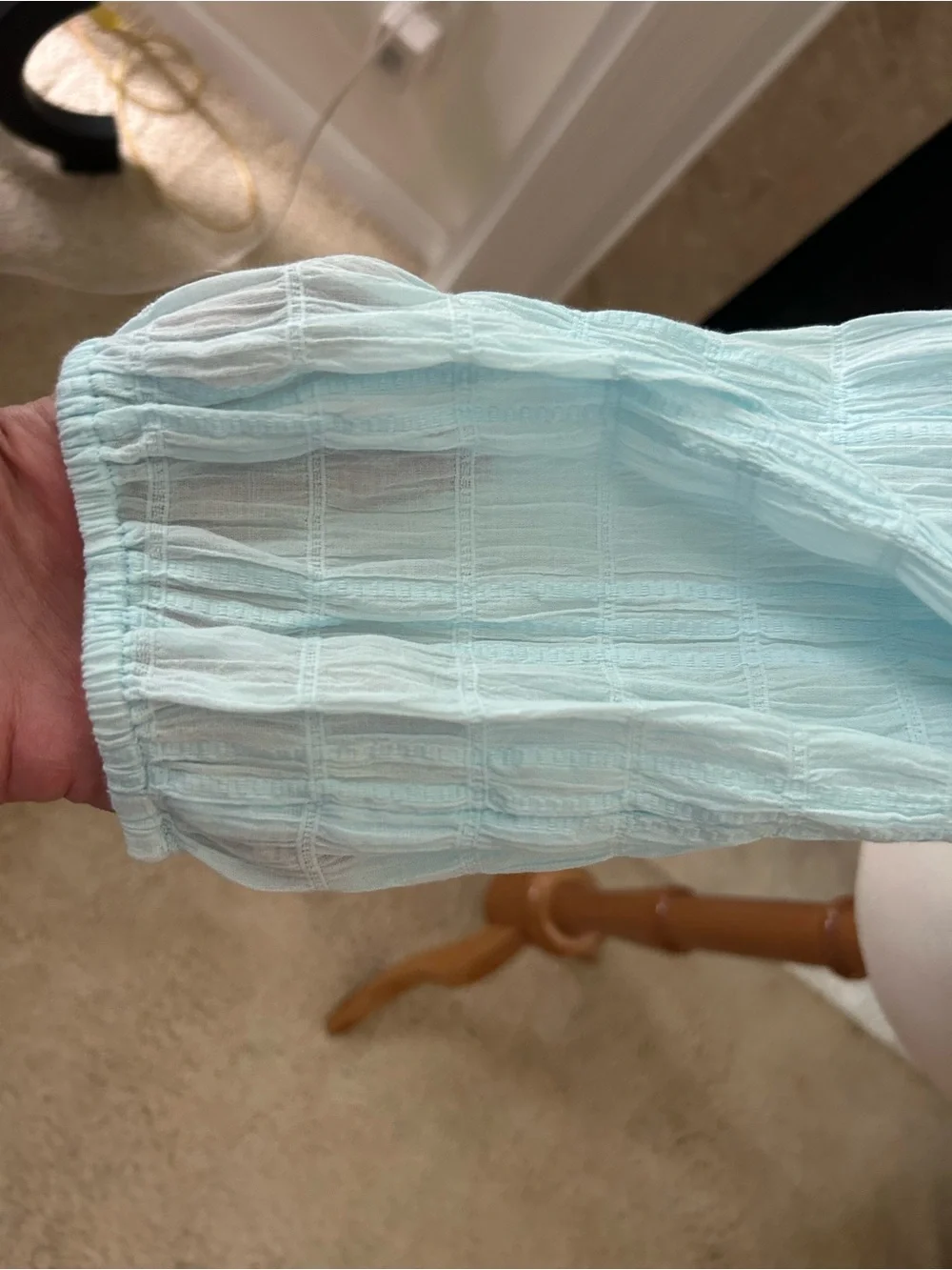 J. Crew Light Aqua Tie-Front Seersucker Popover