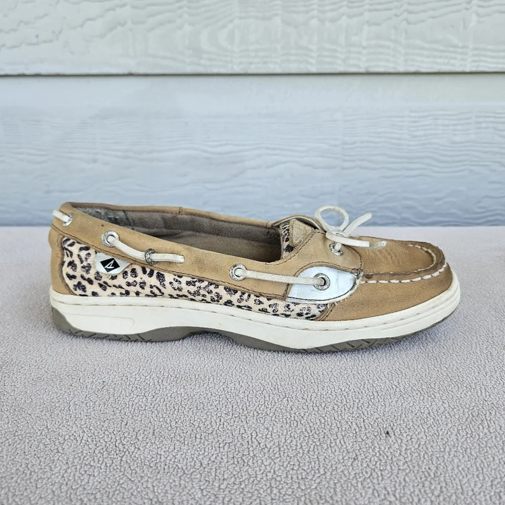 Sperry Top-Sider Angelfish Leather Suede Boat Shoes Leopard Youth Size 4 Tan