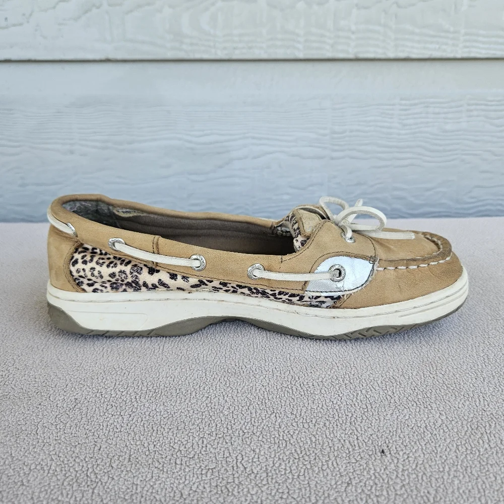 Sperry Top-Sider Angelfish Leather Suede Boat Shoes Leopard Youth Size 4 Tan