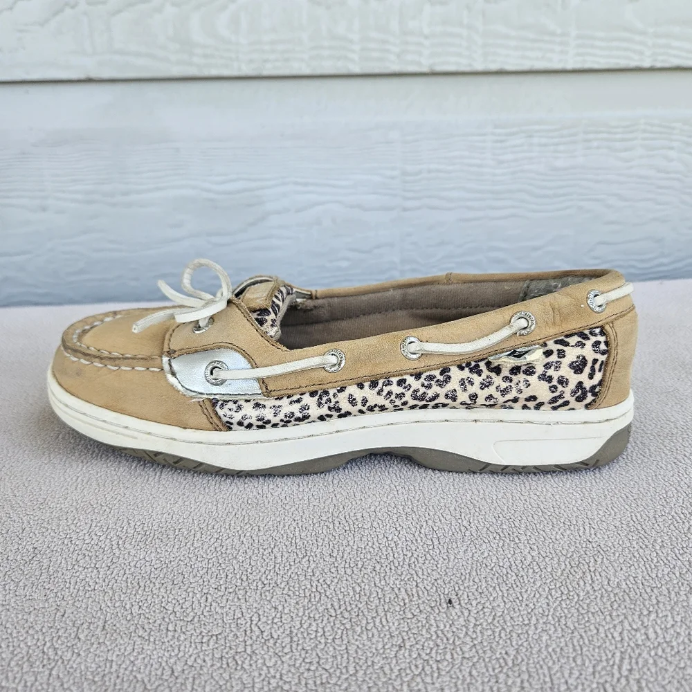 Sperry Top-Sider Angelfish Leather Suede Boat Shoes Leopard Youth Size 4 Tan