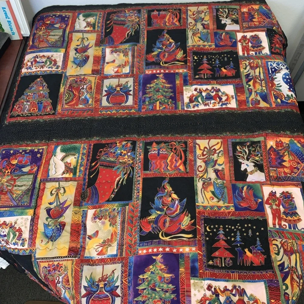 Holiday Collection Christmas‎ Colorful Cats Panel Quilt Throw Laurel Burch 42x45