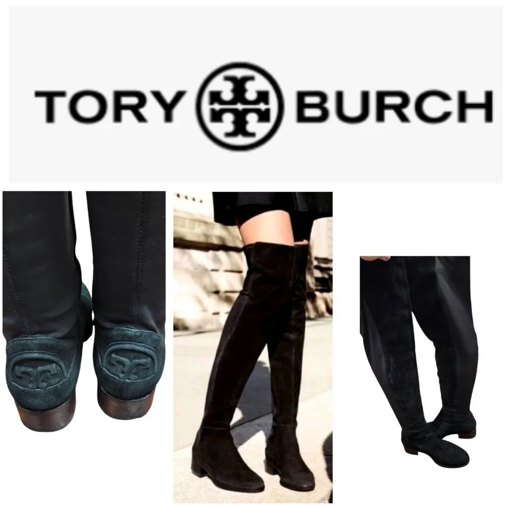 Tory Burch Caitlin Stretch Suede Over-The-Knee Boots, Black Size 7 $550
