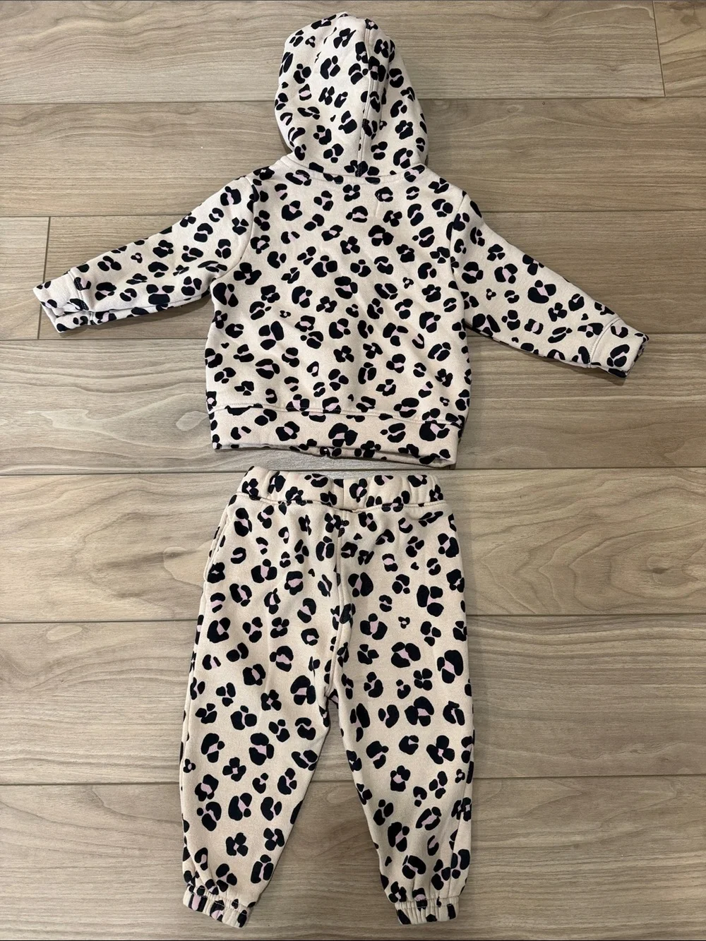 Old Navy Beige and Black Leopard Zip Hoodie & Joggers Set