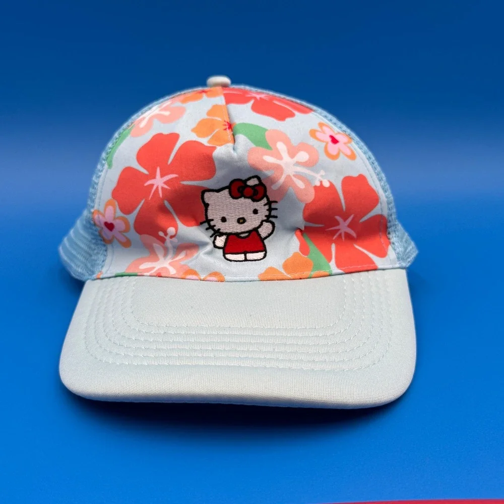 Hello Kitty Floral Trucker Hat, Women's Blue Hawaiian‎ Sanrio