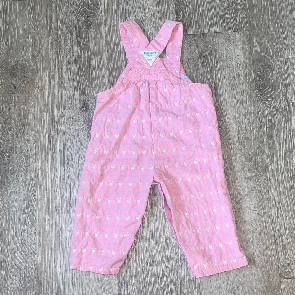 Vintage oshkosh bunny overalls size 18 months baby girls pink Easter
