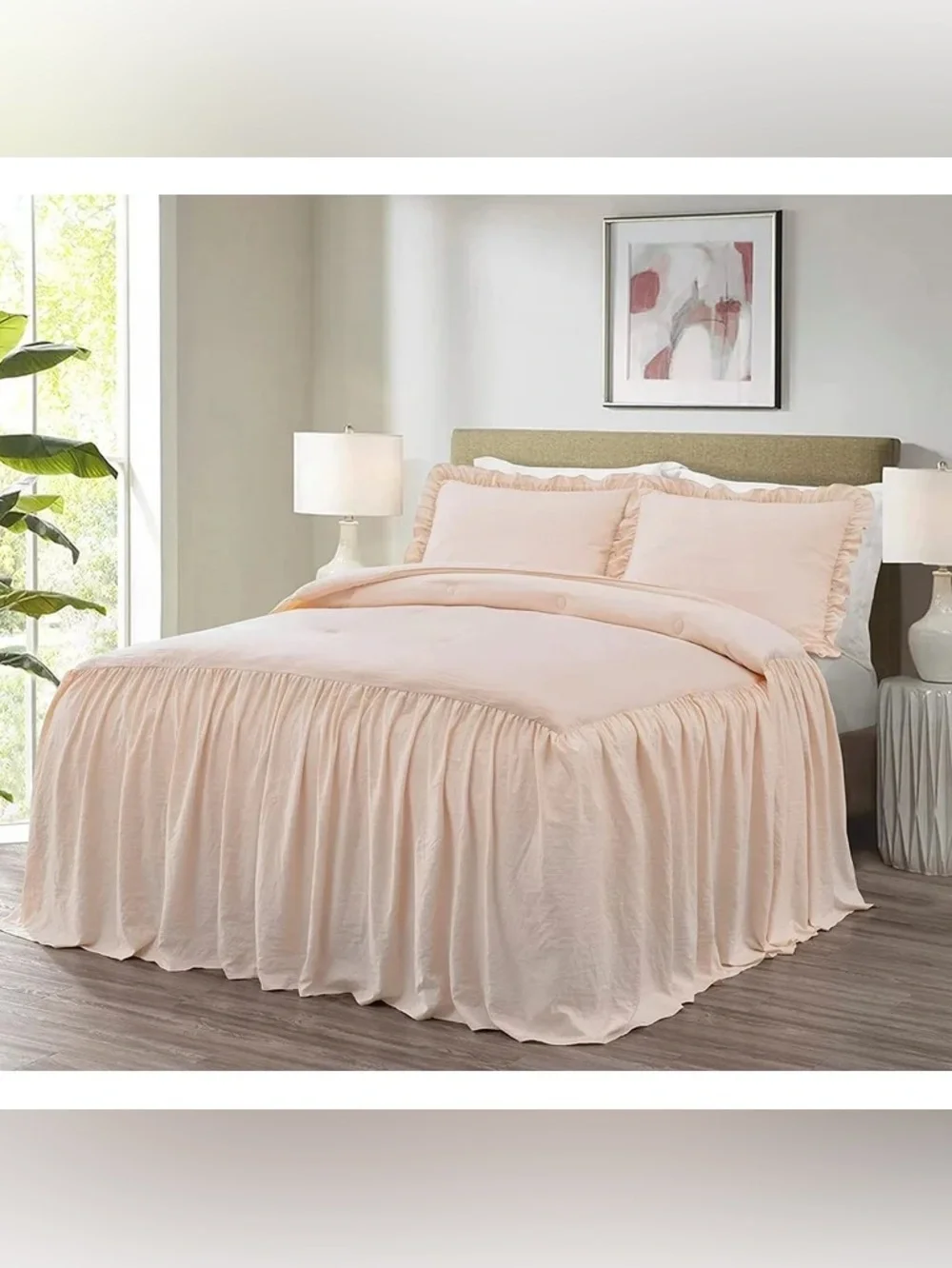 Classic Ruffled 3 piece Queen pink Comforter Set - Blush Pink