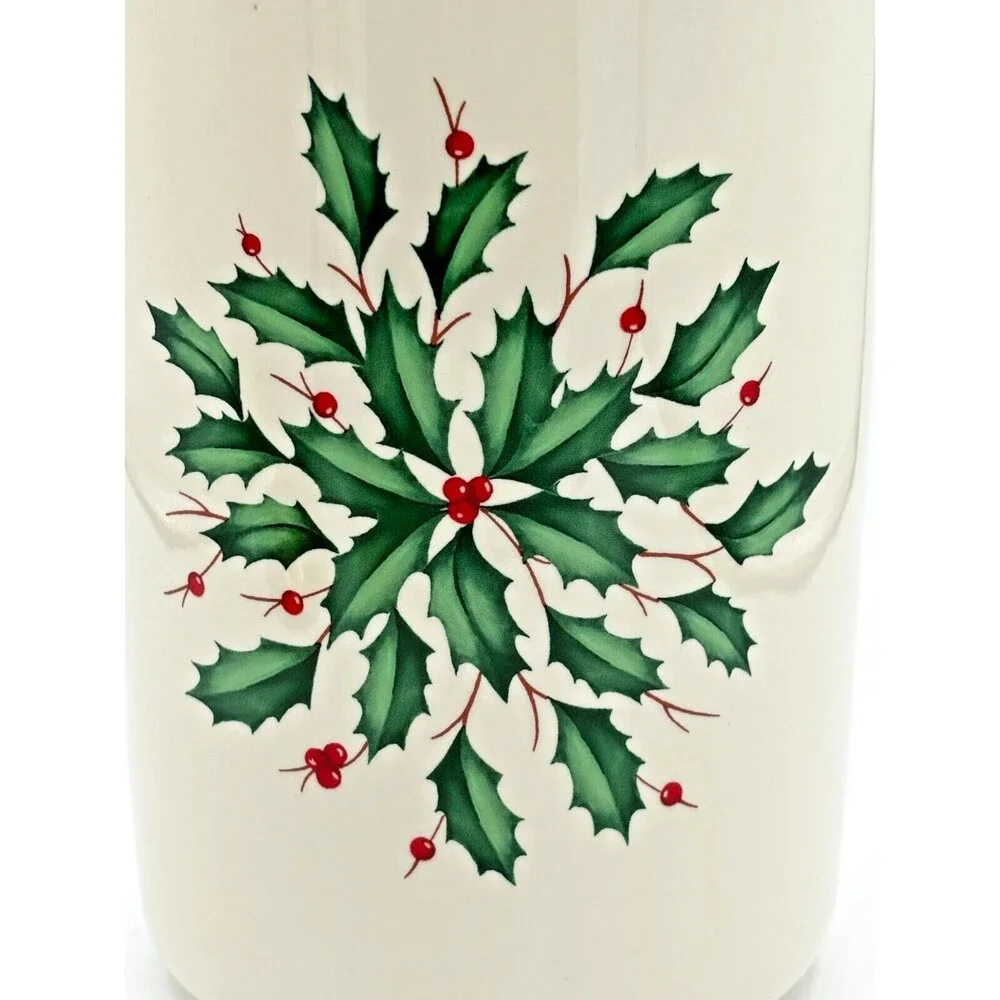 Lenox XMAS Holiday Utensil Crock w/3 Wooden Server Spoons Made for Macys NOS NIB