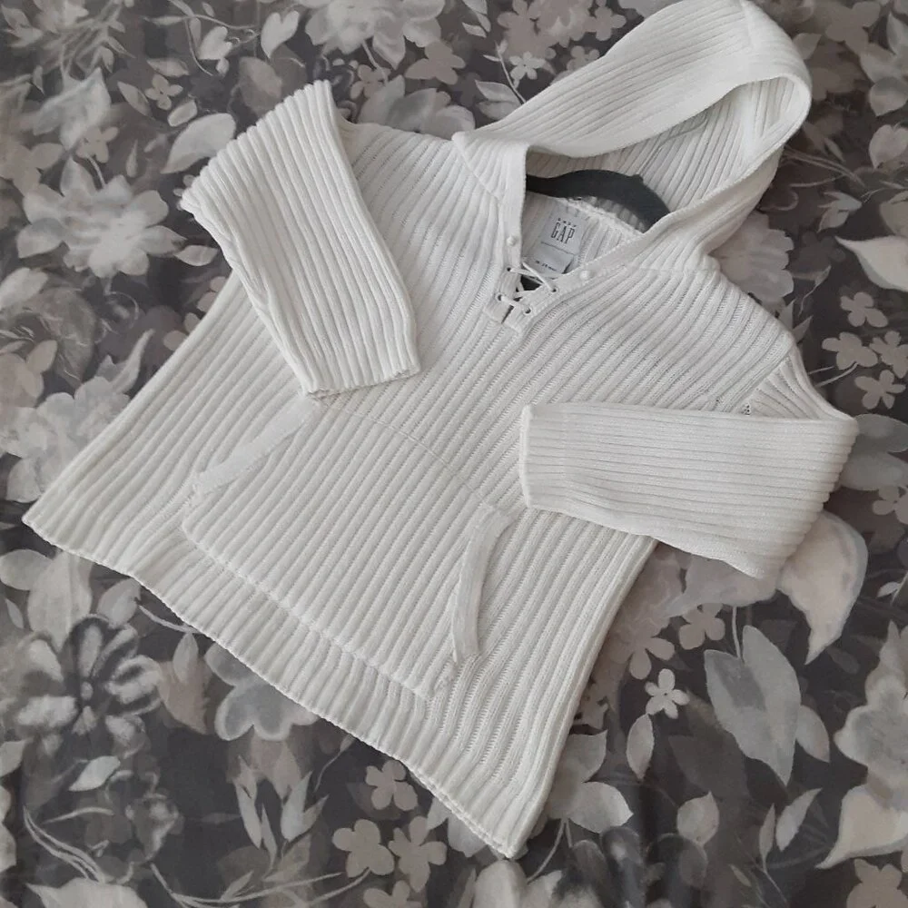 Baby GAP white cotton ribbed knit hoodie 18-24 months