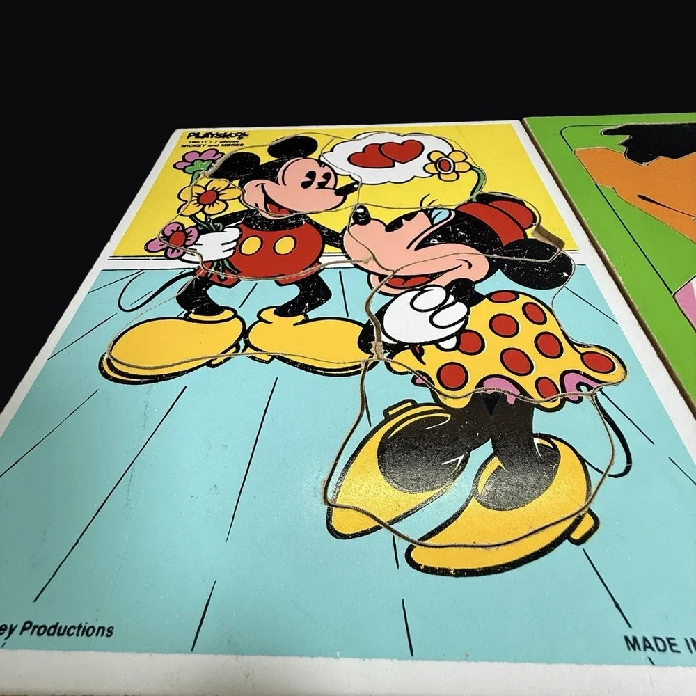 Playskool Wood Puzzles Sesame Street Yogi Batman Mickey Vintage Lot of 4 READ