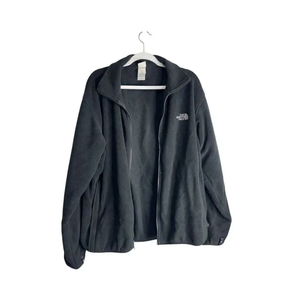 The North Face Jacket Mens Size Large Black Full Zip Fleece Logo Side‎ Pockets