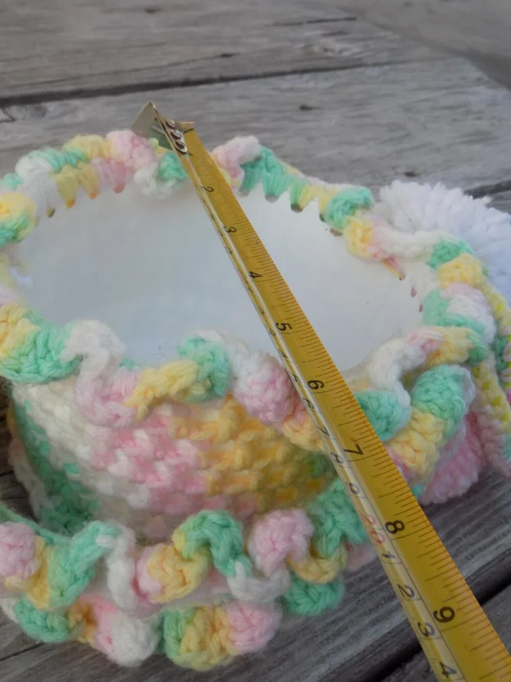 Bunny Basket Crochets on Bottle, Spring Decor, Babys Room Decor, VINTAGE